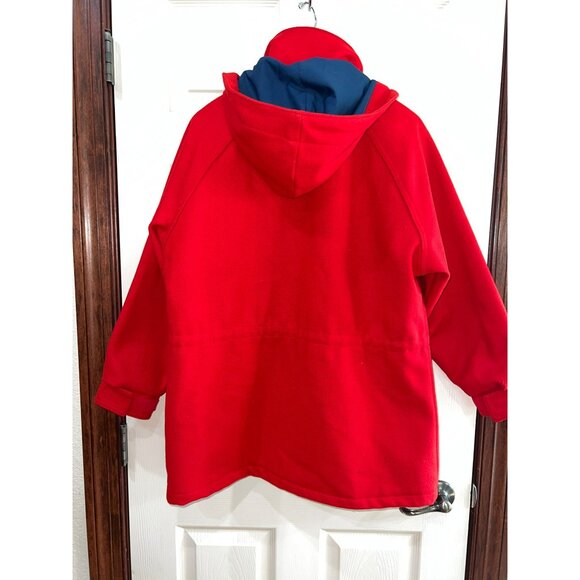 Vintage The Woolrich Woman Red Hooded Wool Blend Coat Size L Made In USA - Picture 5 of 9